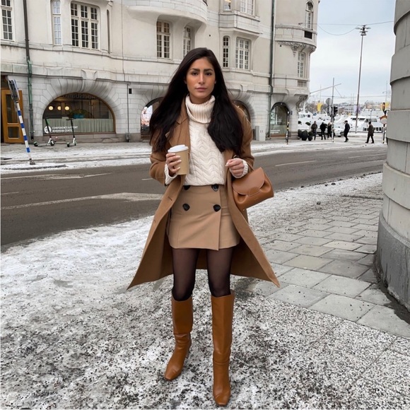 ZARA tan large double button skort size XS - Picture 2 of 8